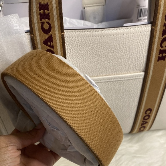 Coach Leather Web Smooth Tote Chalk Color NWT Crossbody Medium - Picture 6 of 10